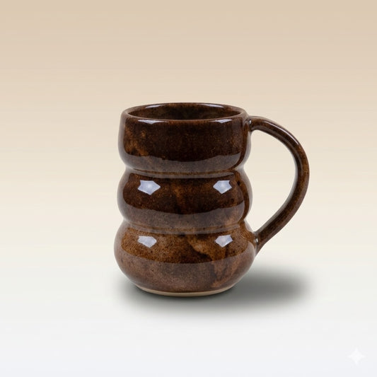 Brown ceramic mug on a beige background